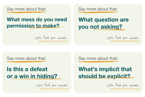 branded sticker sheet with four stickers, each featuring a creative prompt