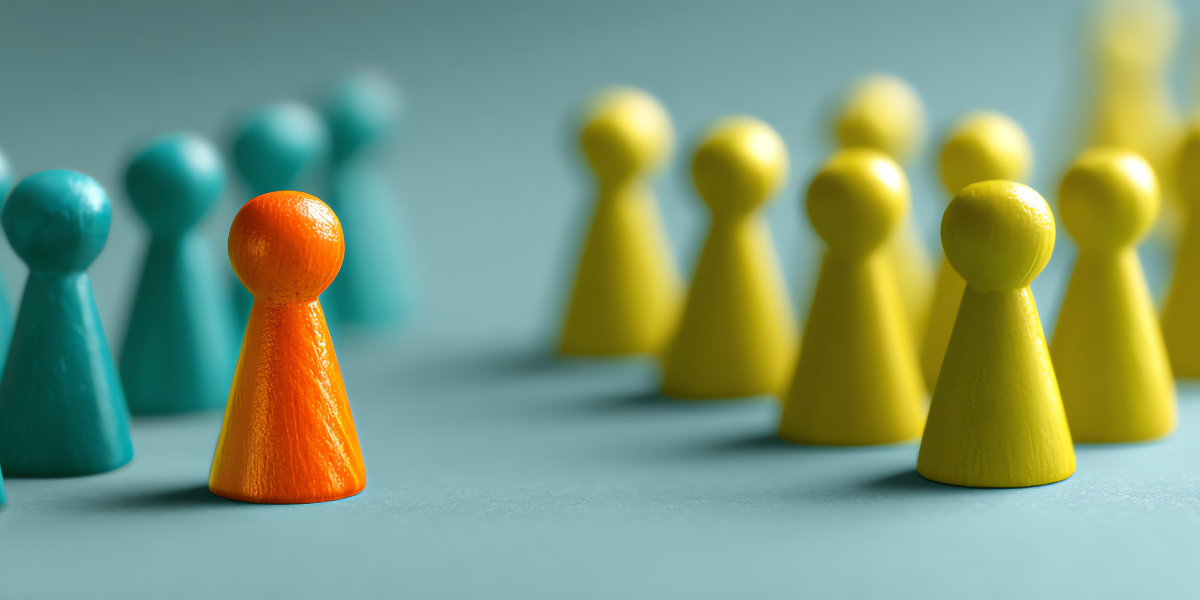 sets of wooden gamepieces representing different groups of people